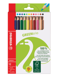 Värvipliiats Stabilo GREEN trio colors, 12 värvi