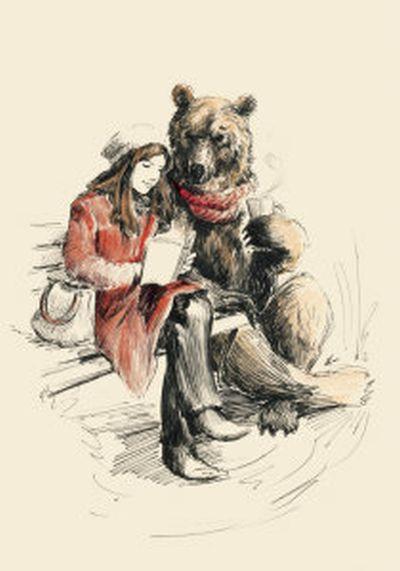 Õnnitluskaart Girl & Bear on Bench