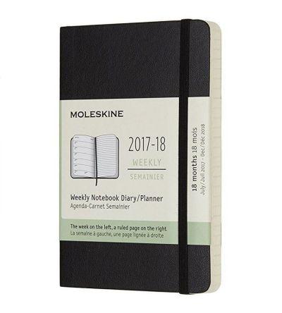 Moleskine 2017-18 18M Weekly Notebook Pocket Black HARD COVER