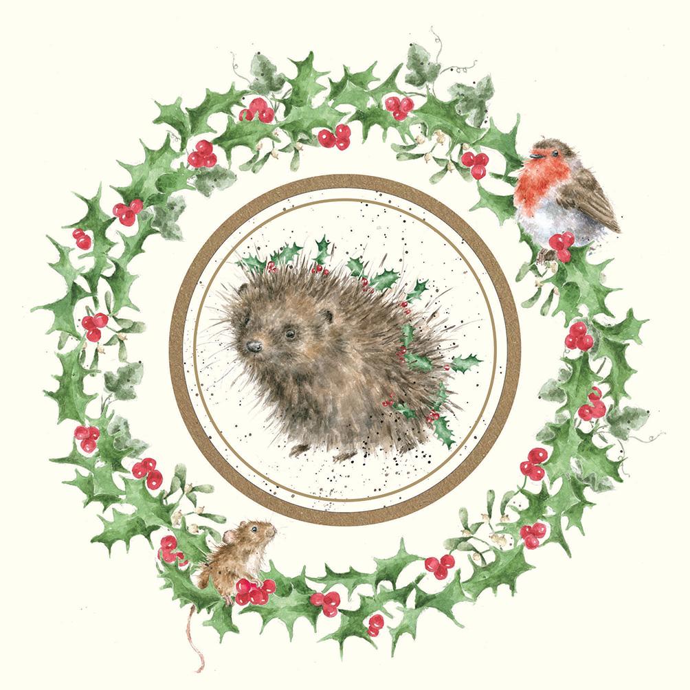 Wrendale jõulukaart Wreath: Christmas Hedgehogs