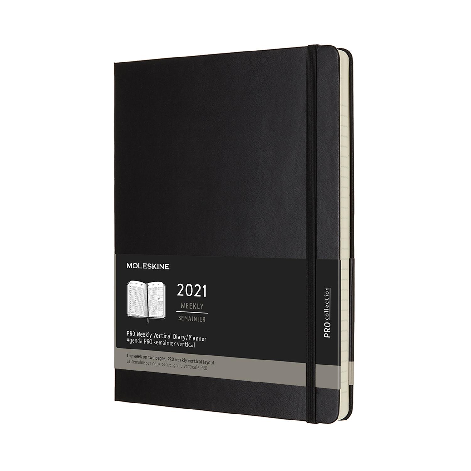 2021 Moleskine 12M Pro Weekly Vertical Diary XlargE, BLACK