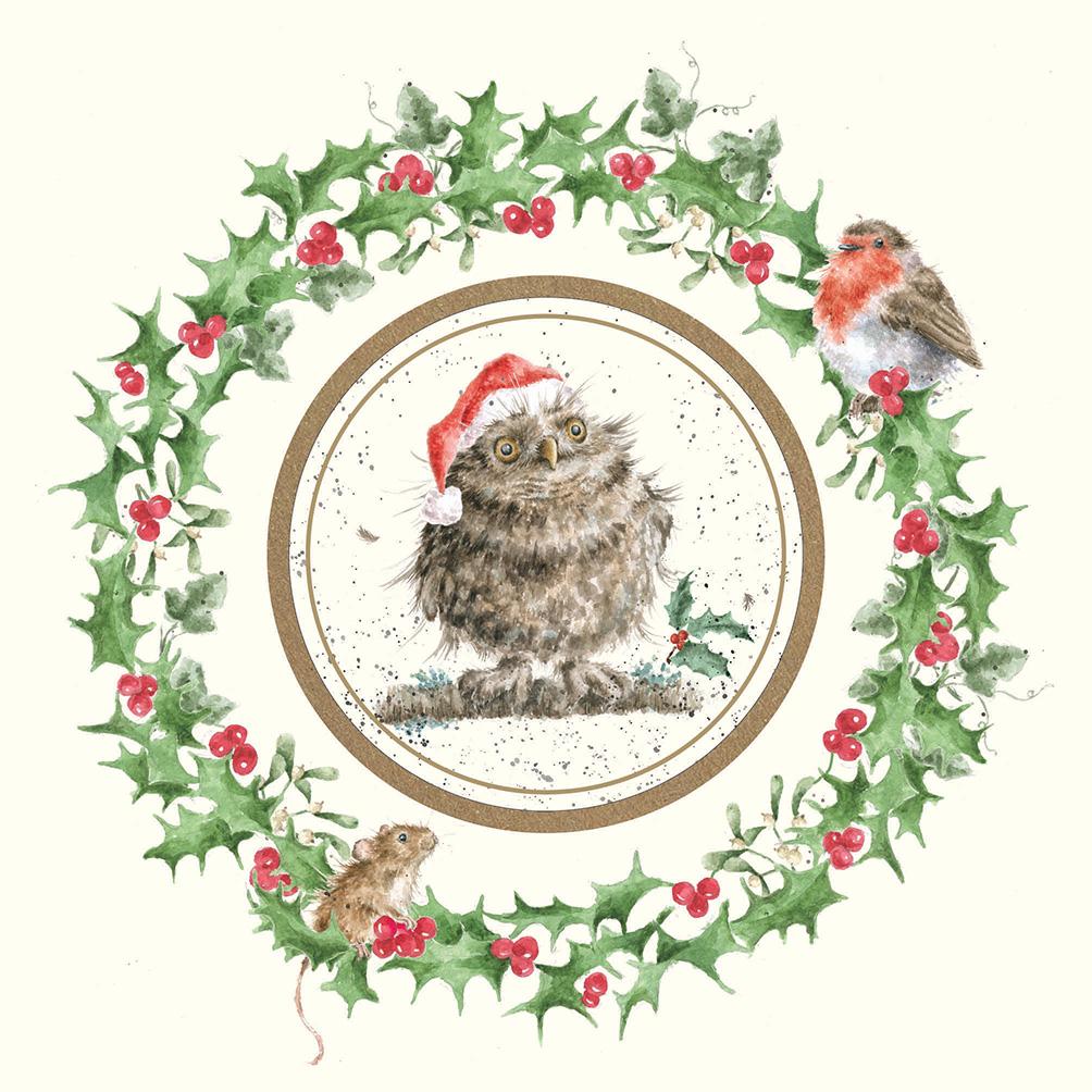 Wrendale jõulukaart Wreath: Christmas Owl