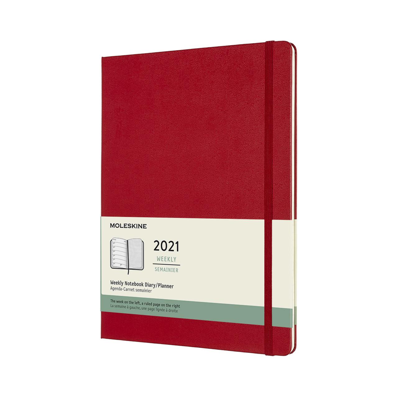 2021 Moleskine 12M Weekly Notebook Xl, Scarlet Red