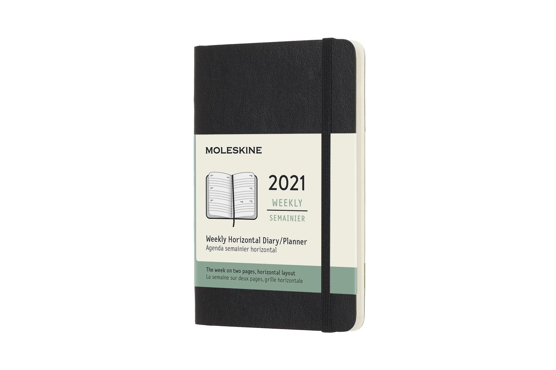 2021 Moleskine 12M Weekly Horizontal Diary Pocket, BLACK