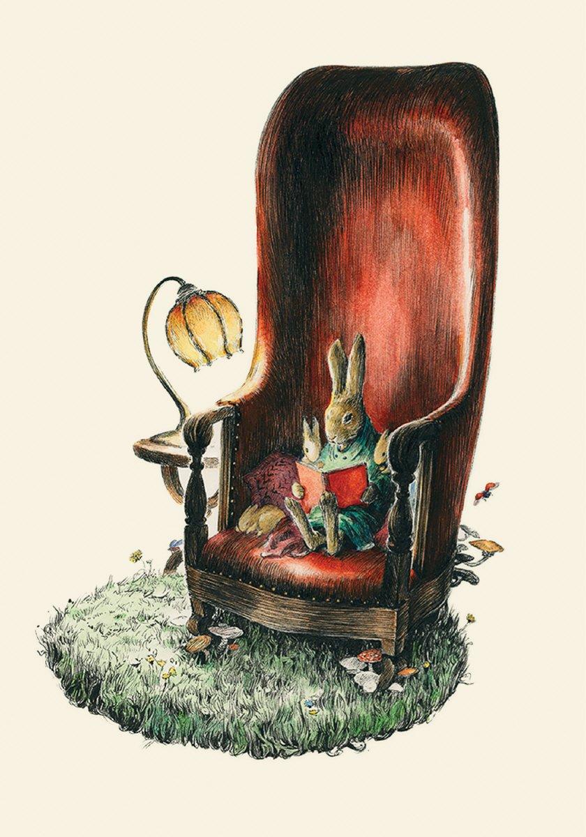 Õnnitluskaart Rabbit Family in Tall Chair