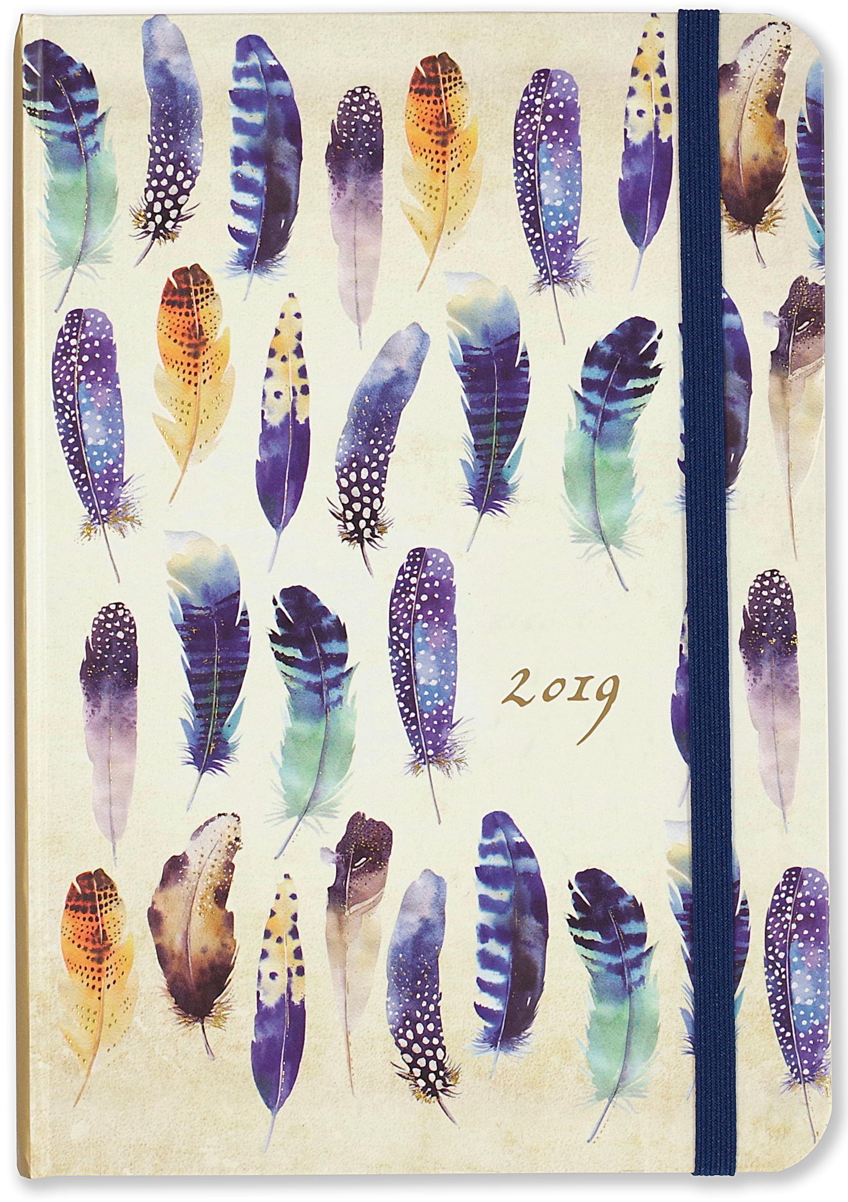 2019 Kalendermärkmik Watercolor Feathers 16-Month