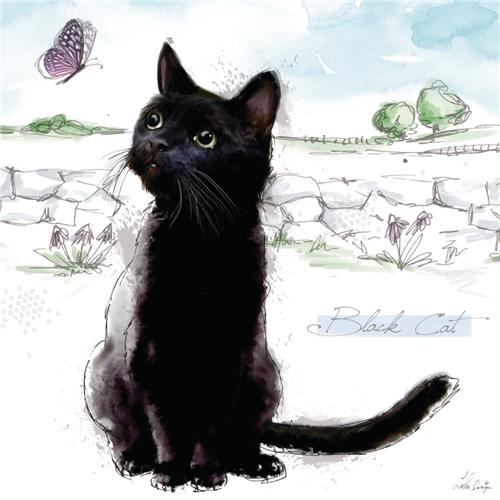 Õnnitluskaart Illustrated Black Cat