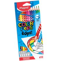 Värvipliiats ColorPeps Oops! 12 värvi, kummiga, Maped